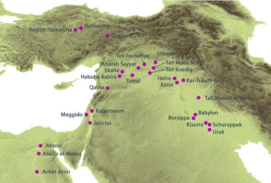 Karte Ausgrabungsorte der Deutschen Orient-Gesellschaft